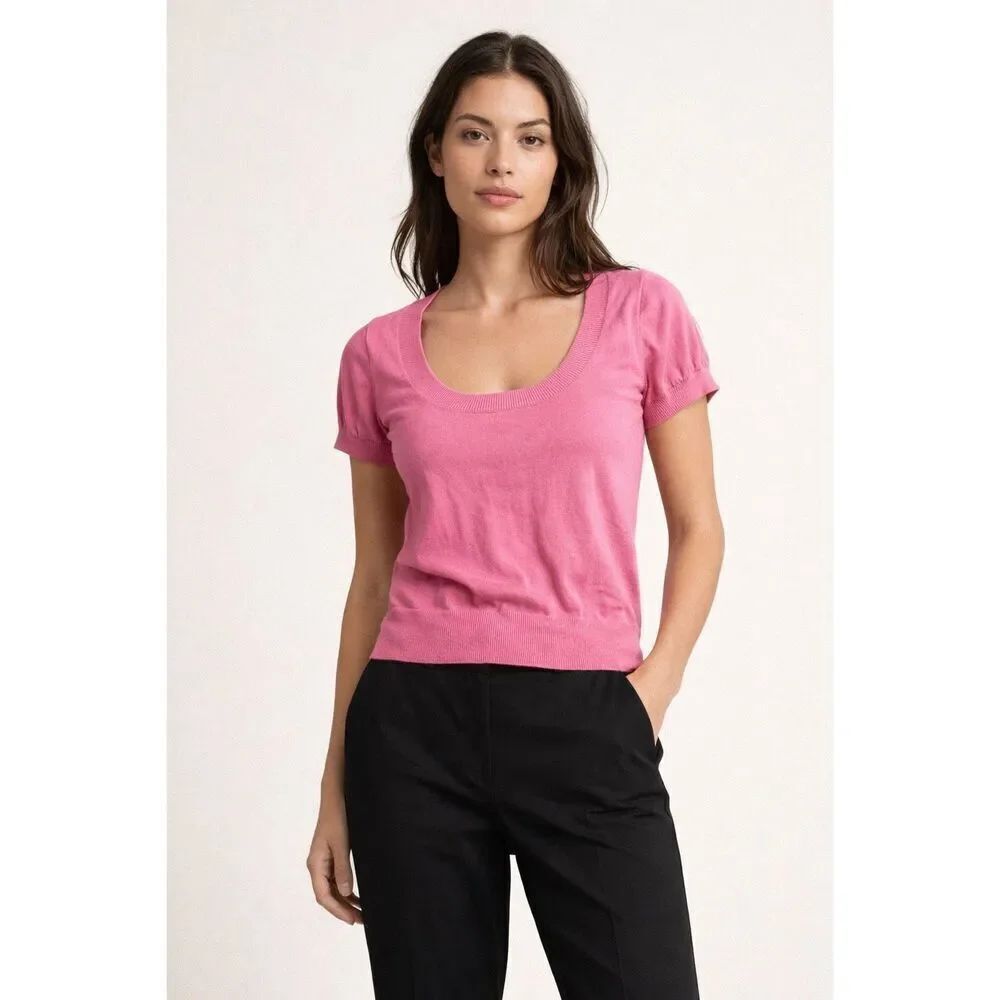 Zara Pink Knit Short Sleeve Scoop Neck Sweater Top Women’s S